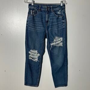 American Eagle Stretch Slim Fit Distressed Dark Washed Denim Jeans Womens Size 4